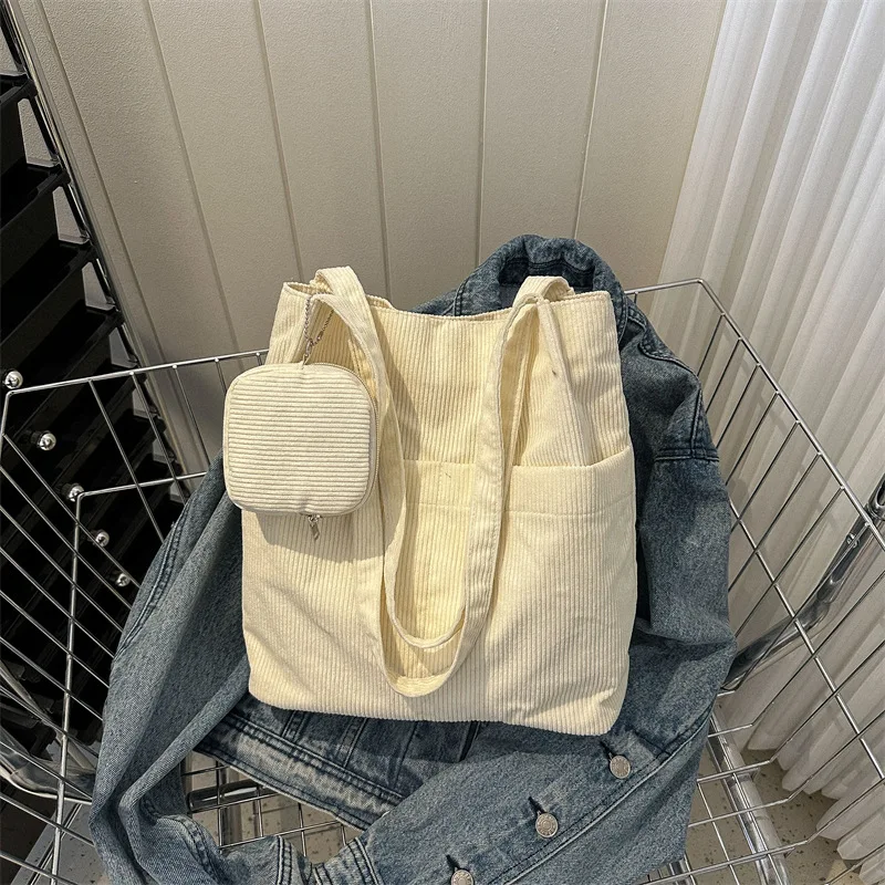 

Korean Version Large Capacity Bag For Women Canvas Commuter One Shoulder Handheld Casual Bag Simple Lazy Shopping Bag