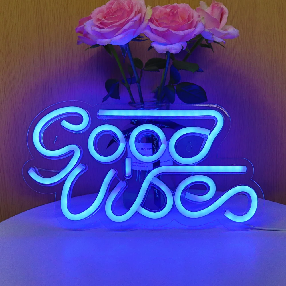 

Оптовая продажа, светодиодный неоновый светильник Good Vibes для дома, магазивечерние НКИ, свадьбы, Настенный декор для спальни, ночные светильники с питанием от USB и отверстием для винта