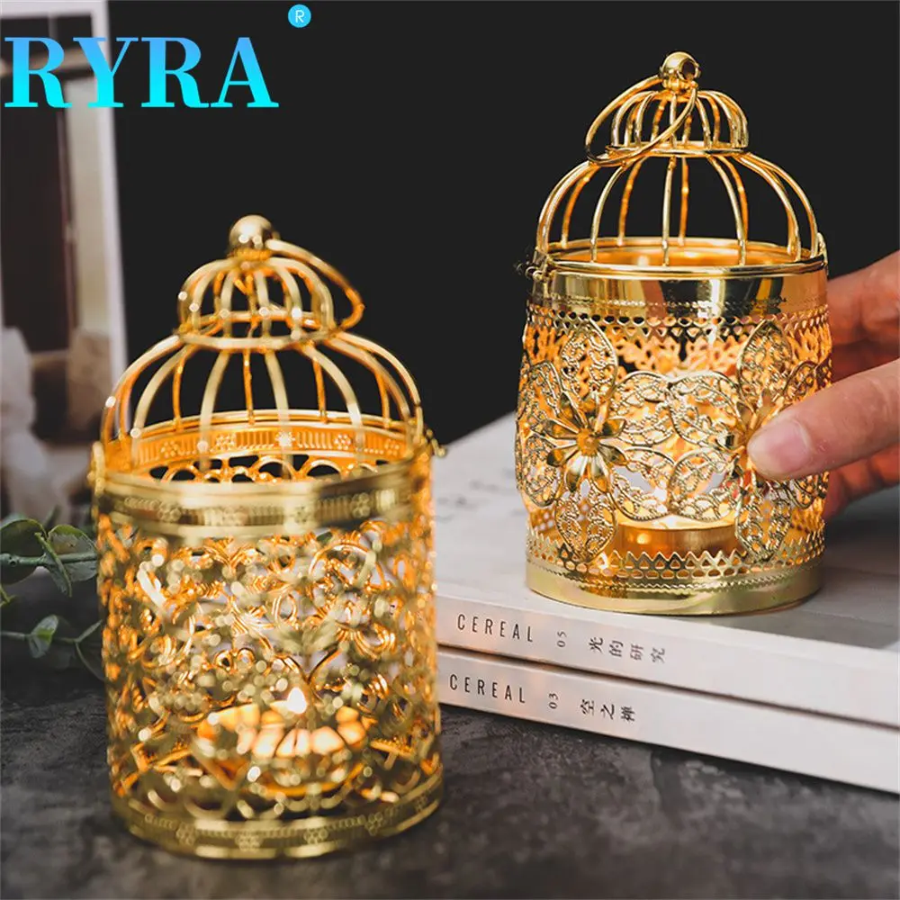 

Electroplated Hollow Metal Crafts 1pcs Luxury Style Birdcage Candlestick Table Ornament Table Home Decor Candle Holder