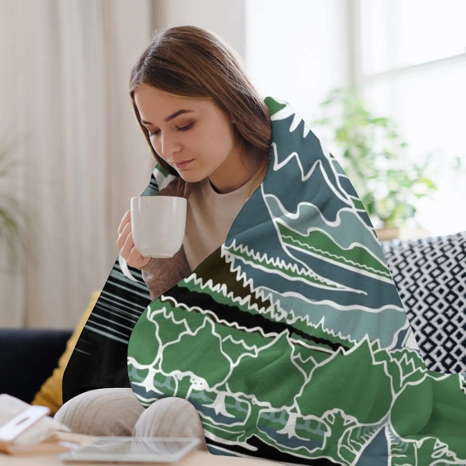 Путешествие Halflings по горной тропе через эльфийское дерево в стиле J.R.R.Tolkien Throw Blanket