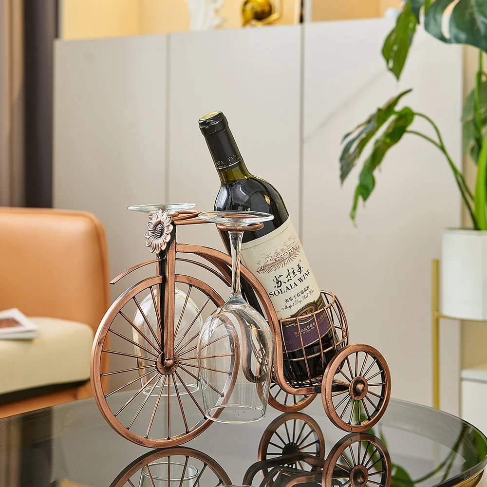 

Creative Iron Wine Bottle Holder Home Decor Retro Bicycle Ornament Wine Rack Hanging Goblet Restaurant Decoration Accessories