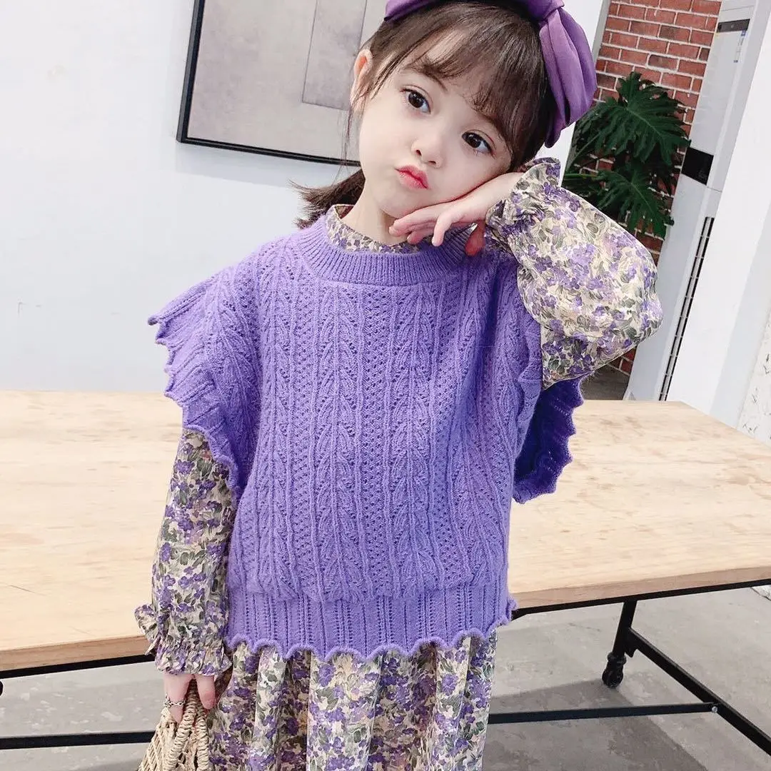 Children's Clothing Girls Autumn Clothing 2022 New Children's Korean  Sweater Little Girl's Knitted Vest Baby Vest