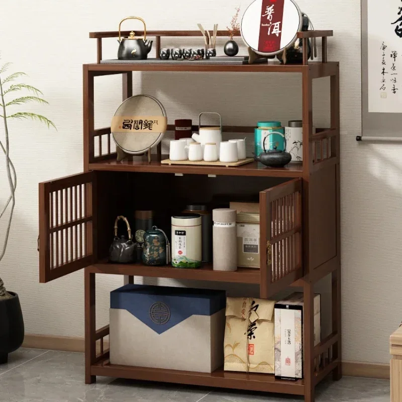 Многофункциональный бамбуковый чайный шкаф деревянная полка для хранения