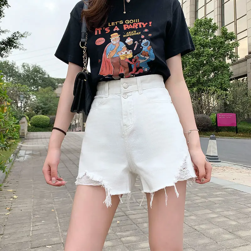 Shorts for Women 2023 Summer Biker Jean Shorts  High Waist Wide Leg Loose Ins Korean Version Thin Net Red Thin A-word Hot Pants
