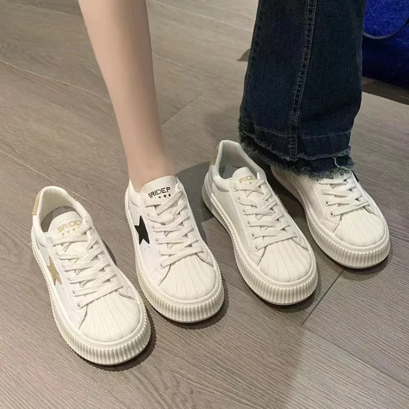 

2023 New Shell Head Thick Sole New Casual Fashion Flat Bottom Versatile Lace up Women's Shoes
