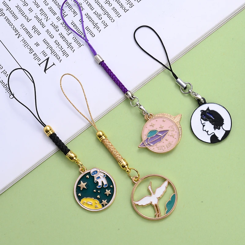 Metal Fashion Astronaut Planet Animals Mobile Phone Pendant Lanyard Anti-Lost Key Chain Ladies Gifts Decoration Accessories 1Pcs