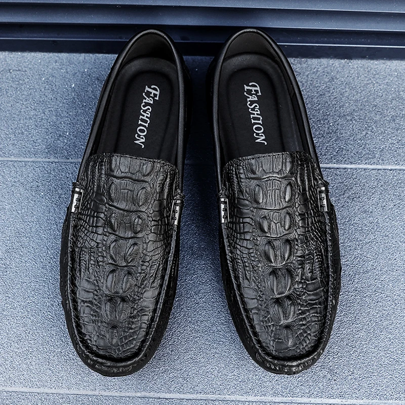 

Leather Men's Luxury Shoes Brand Crocodile Style Casual Dress Shoes High Quality Loafers Men's Moccasin Driving Boat Shoes