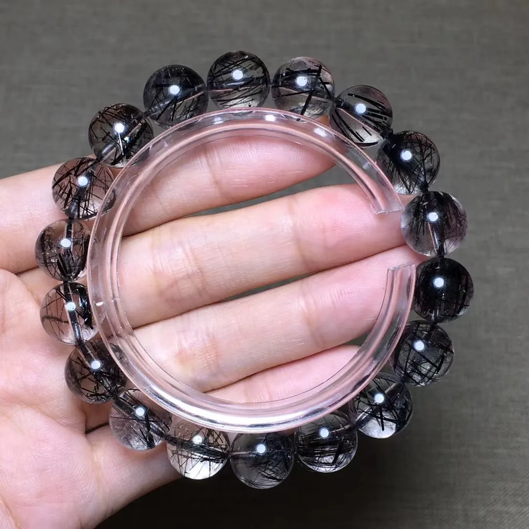 

11mm Natural Black Hair Rutilated Quartz Bracelet For Women Men Healing Gift Crystal Beads Gemstone Stone Strands Jewelry AAAAA