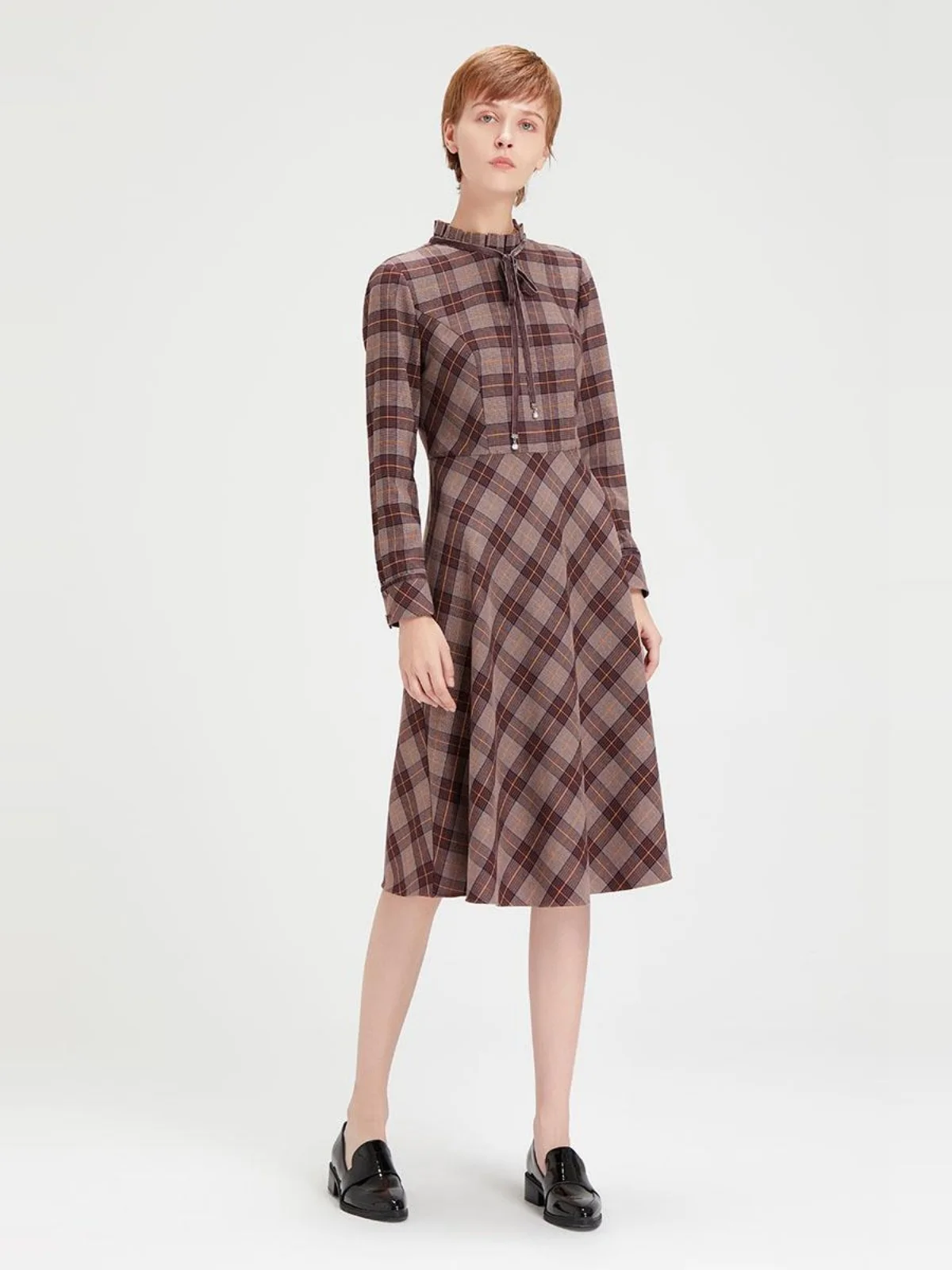 Brand Withdraw from Cupboard Fabi Plaid Mori look Korean Stretch Fashion Dress Purple Women clothes All-Matching 640392