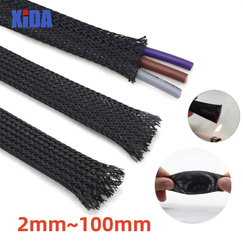 

PET Black Cable Sleeve Insulated Braided Sleeving Length1//5/10M Data Line Protection Wire Cable Flame-Retardant Nylon Tube