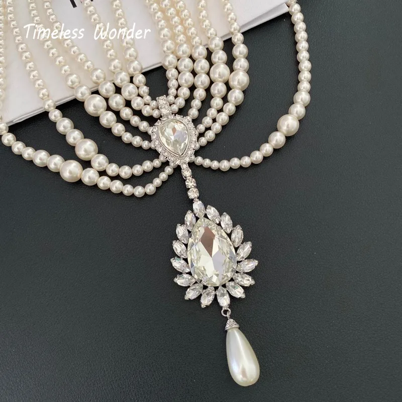 Женское ожерелье с жемчугом и цирконом дизайнерская бижутерия 2629