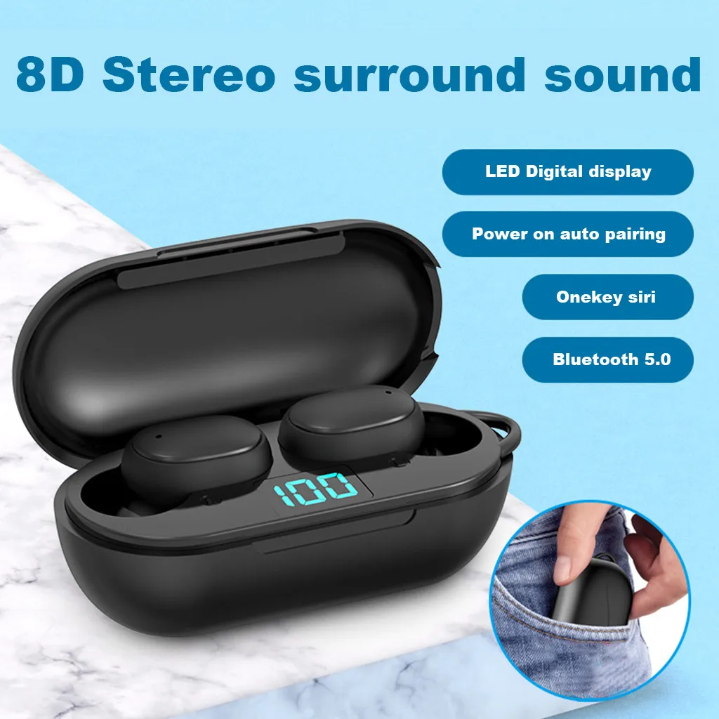 

Bass Twins Wireless Bluetooth Headset Earbud H6 Stereo Earphone 5.0 In-Ear Bluetooth Headset over Ear Headphones White