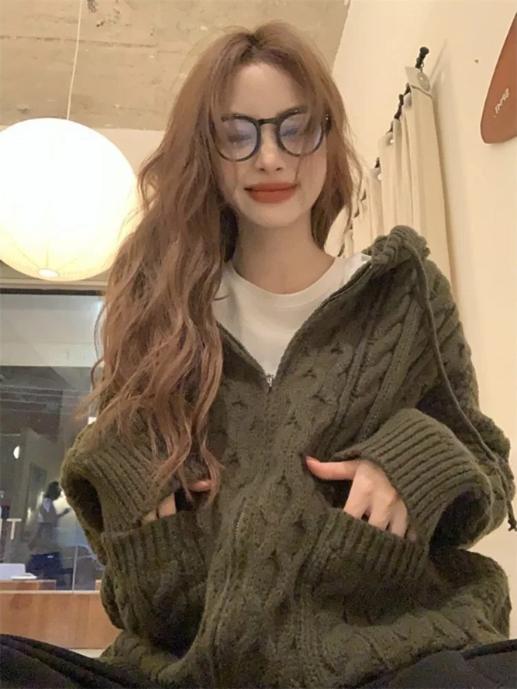 

Женский трикотажный кардиган Hikigawa, свободный свитер на молнии в Корейском стиле, модные Джемперы для осени, 2023