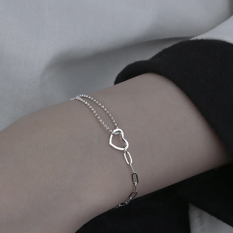 

Rinhoo Fashion Hollow Love Heart double Layers Chain Bracelet For Women Geometric Square Metal Bracelets Bangle Jewelry Gifts