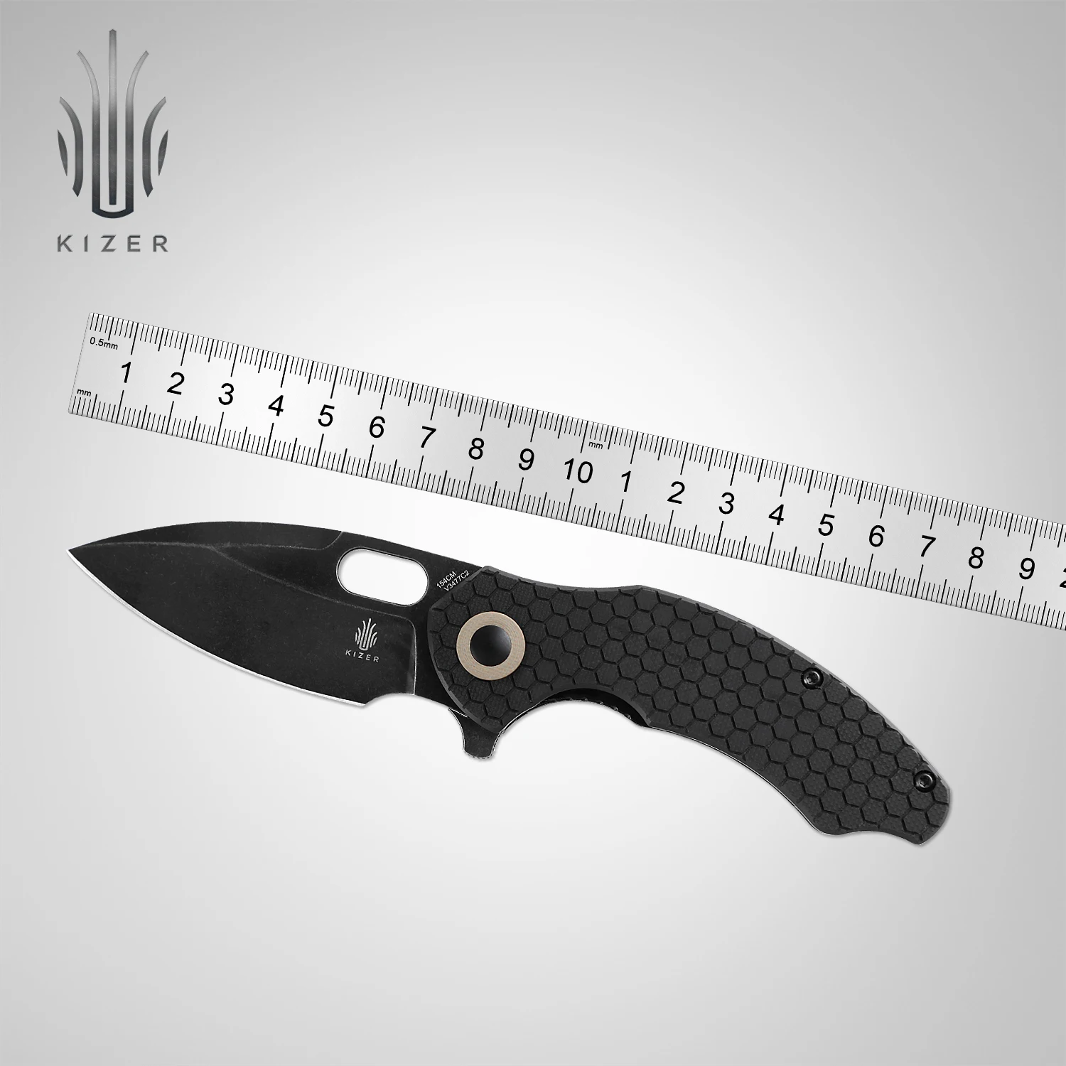 Kizer Folding Pocket Knife V3477C1/V3477C2 Roach Mini 2022 New Black/Green Textured G10 Handle Removable Flipper Tab Knife