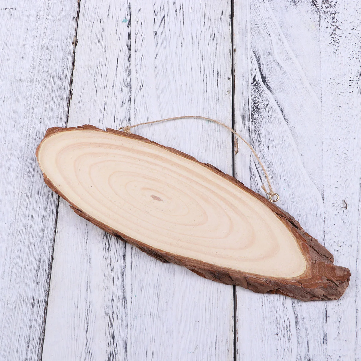 

22x7cm Oval Blank Wooden Disc Tree Log Slice Plaques with 2 Hooks and Rope for DIY Decoration Crafts Projects