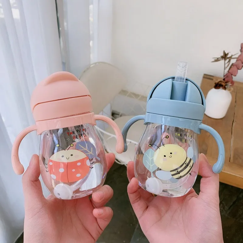 

Baby Bottles Drinking Cup Feeding Bottle With Straw Gravity Ball Wide-Caliber Kids Drinking Milk Water Dual-Use Bottle 350ml
