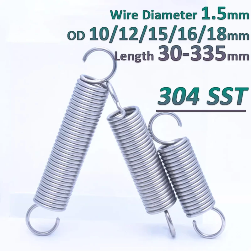 

Stainless Steel Open S Hook Tension Spring 1.5mm Helical Stretching Pullback Extension Expansion Tensile Springs Length 30-335mm