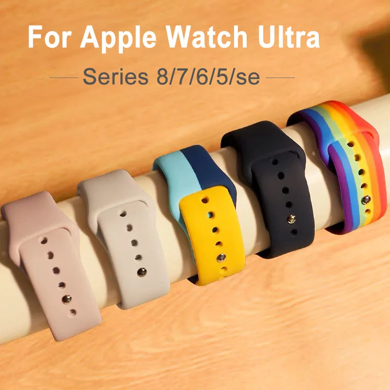 

Silicone Strap For Apple Watch Band 44mm 40mm 45mm 41mm 42mm 38mm 44 45 mm bracelet iwatch series 7 se 3 4 5 6 8 Ultra 49mm band