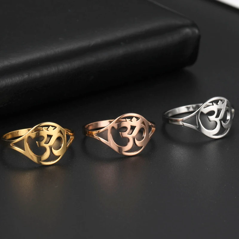 

Cooltime Yoga Talisman Amulet Rings for Women Men Stainless Steel OM Aum Rings Engagement Wedding Gift Couple Jewelry Birthday
