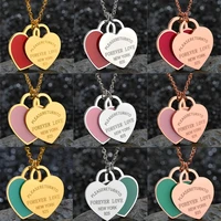charm women double love oil drip enamel necklace foever love fashion stainless steel pendant valentines gift for girls