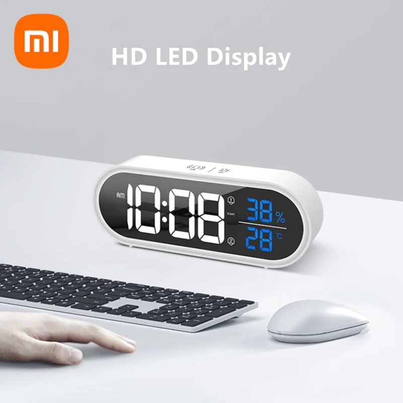 

Youpin LED Digital Music Alarm Clock 2 Alarms Voice Control Snooze Function Time Temperature Humidity Display Decoration Clock