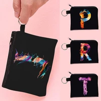 mini coin purse wallet with paint 26 letters zippered pouch children coins and cards handbags women traveling makeup bag
