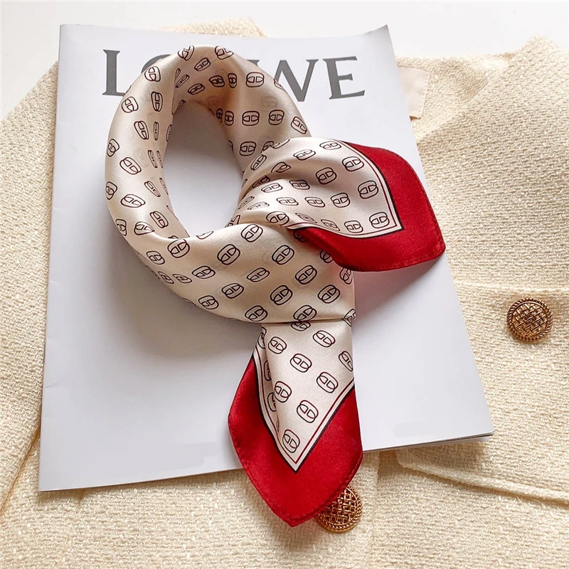 

New Luxury Print 100% Silk Scarf Women Small 53*53cm Neck Tie Female Hair Band Wirst Bandna Foulard Kerchief Echarpe