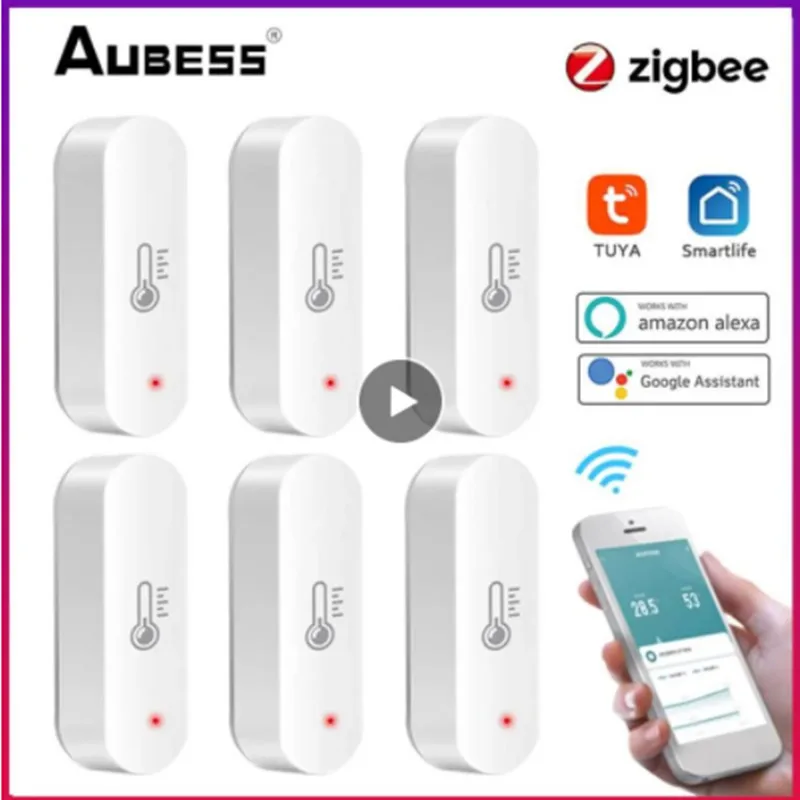 

Датчик температуры и влажности Tuya для умного дома, комнатный гигрометр Zigbee с монитором в режиме реального времени, термометр, детектор чере...
