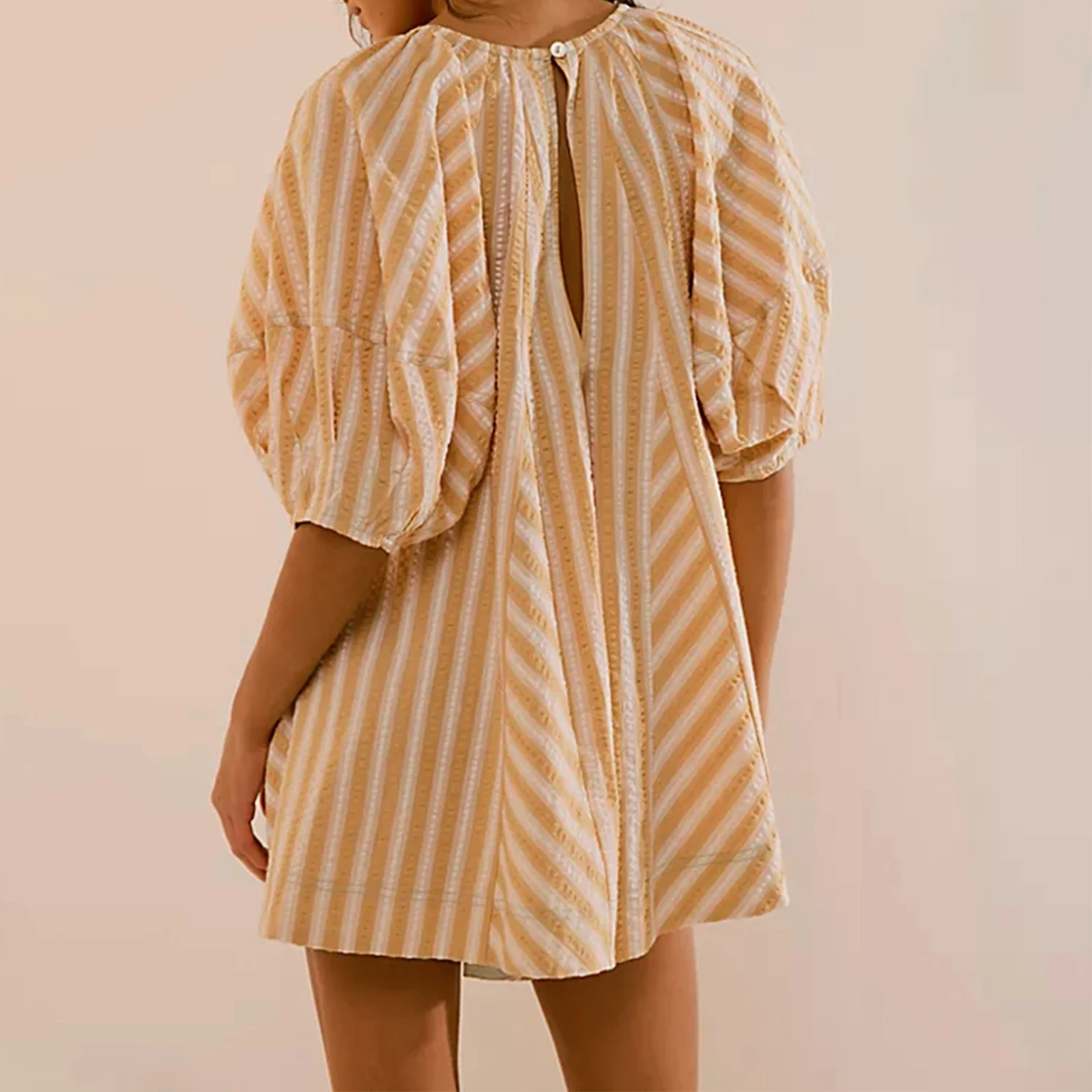 Женский винтажный полосатый комбинезон y2k короткий с пышными короткими рукавами