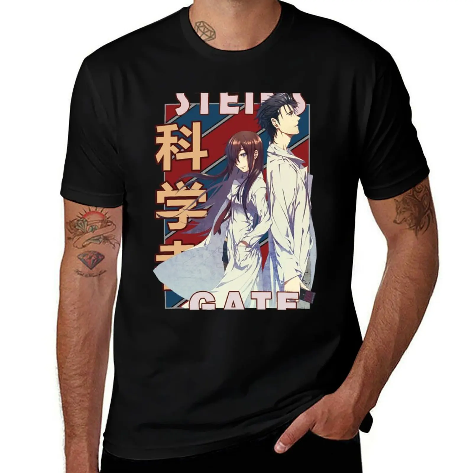 Фото Ринтаро Окабе и Курису Макисэ. Дизайн аниме Steins Gate Shutainzu Gēto Zero. |   Подарочная футболка, не образующая катышков, повседневная футболка №1