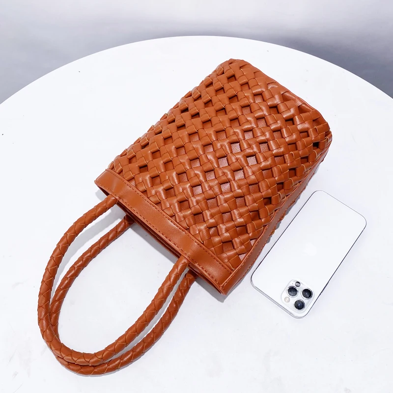 Женская плетеная Сумка-мешок из ПУ кожи с вырезами