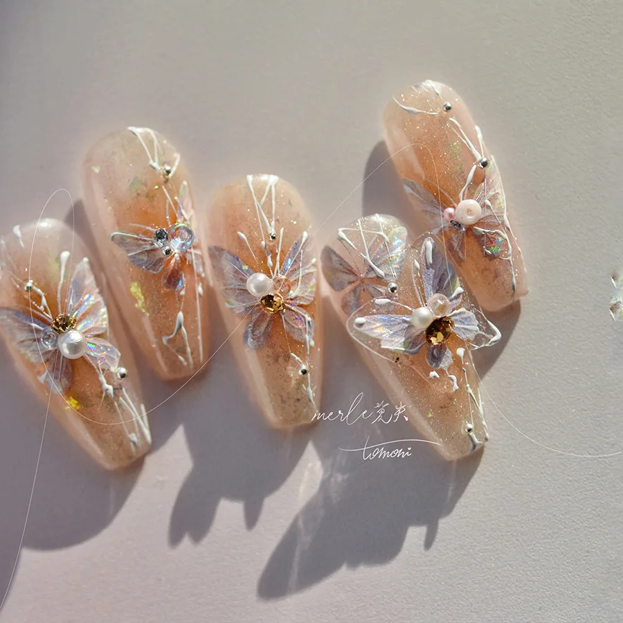 Блестящие наклейки для ногтей в виде ракушек авроры дневных бабочек