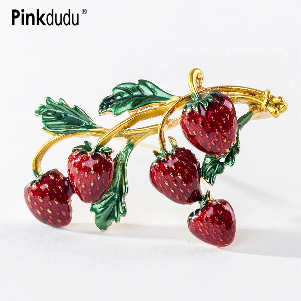

Pinkdudu Fashion Fresh Red Strawberry Brooch Elegant Preppy Style Colorful Painting Alloy Brooch for Women Jewelry PD1084