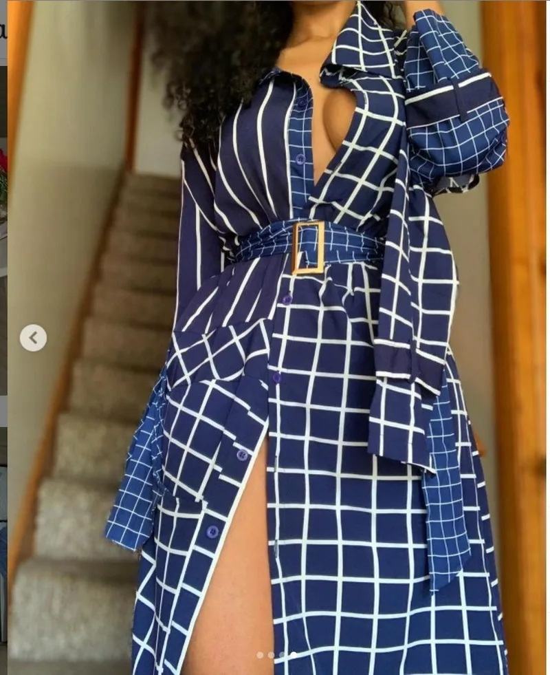 2023 New Office Lady Dark Blue Sexy Plaid Blazer Dress Women Single Breasted Mid Length Deep V Neck Suits Elegant Party Dresses