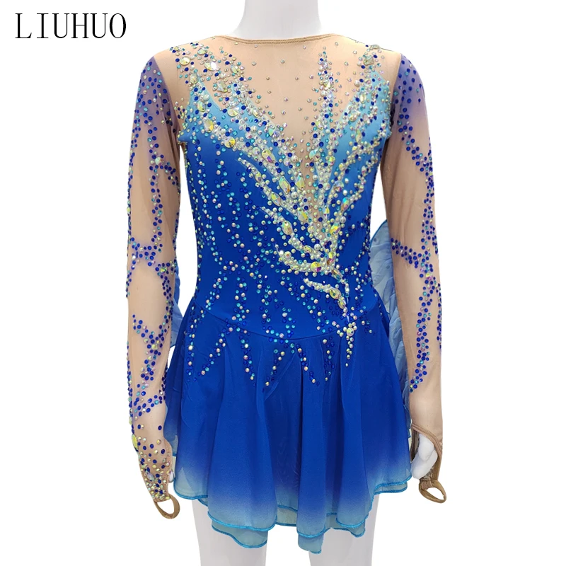 LIUHUO костюм для фигурного катания фитнеса и соревнований Детский навыков синий