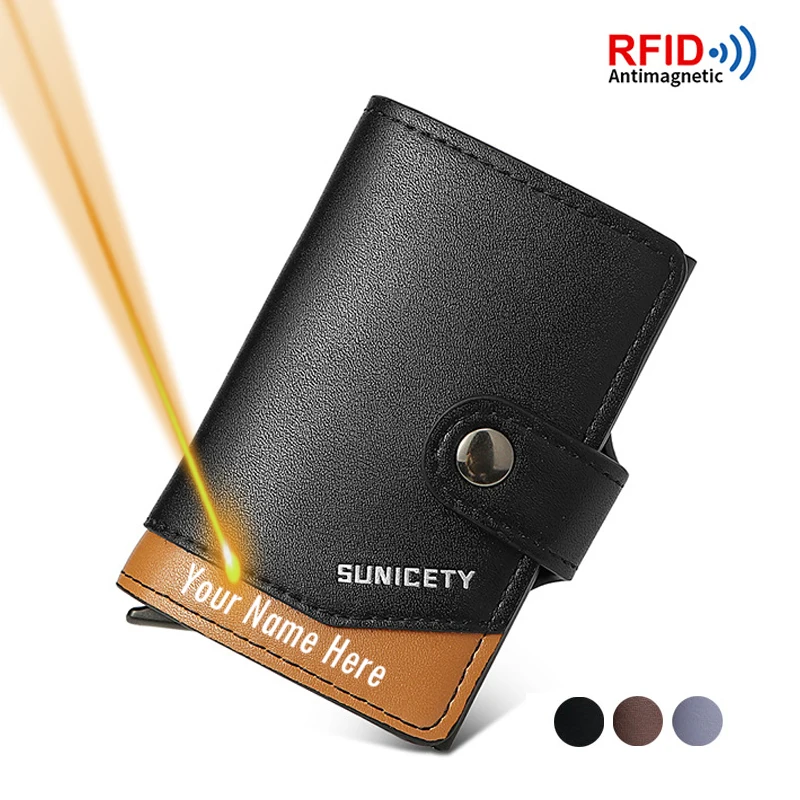 

Custom Engraving Name Hasp RFID Blocking Protection Men ID Credit Bank Card Holder Case Wallet Personalized Gift for Men Him