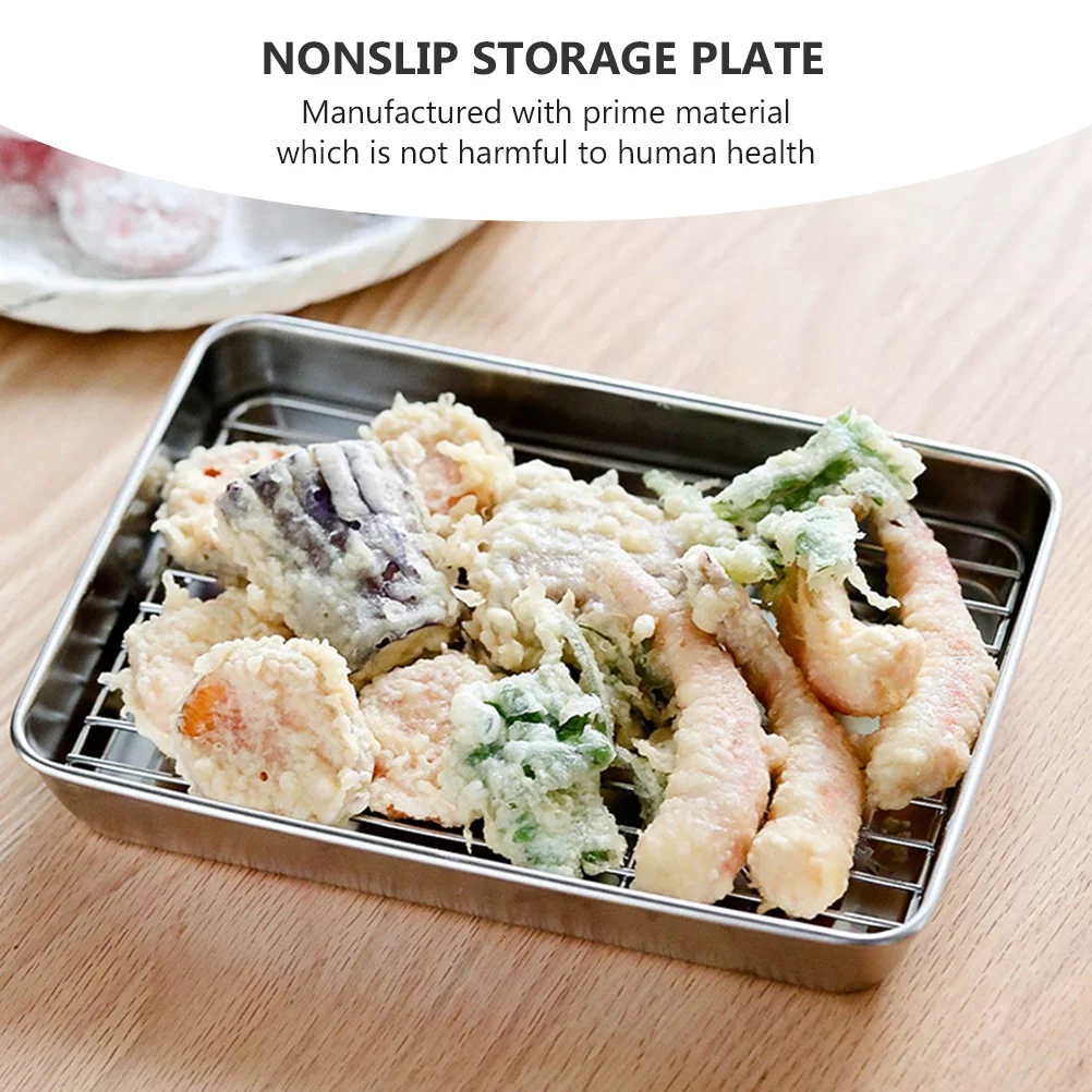 

Stainless Steel Drain Net Storage Plate Tray Draining Rack Baking Pan Cooling Set Pans Sheet