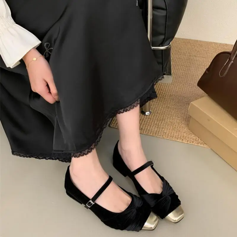 Женская обувь 2024 бархатные балетки женские туфли Мэри Джейн на плоской подошве с