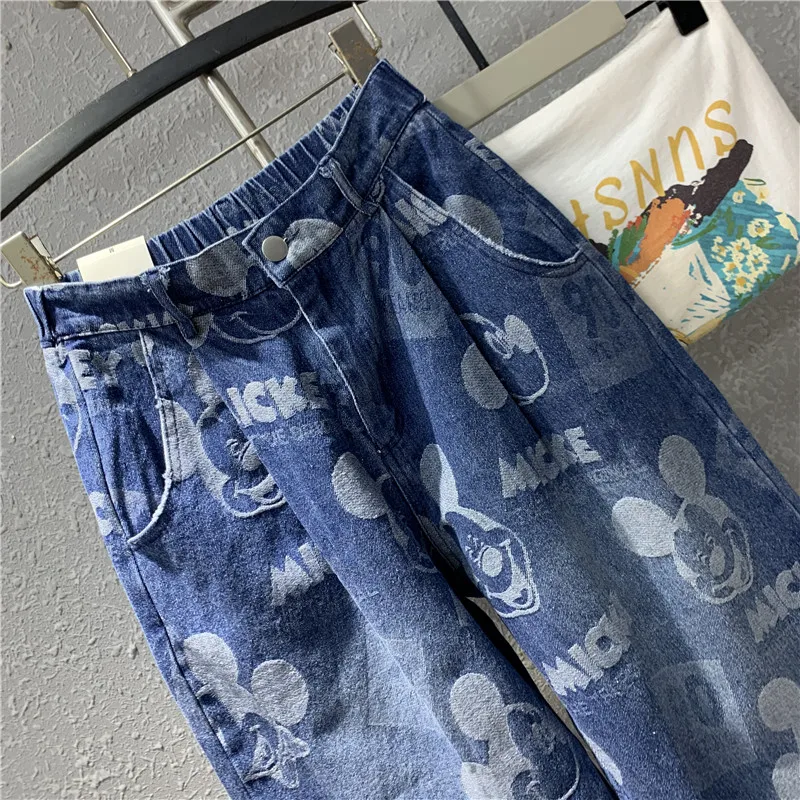 Cartoon Ripped Loose-Fit Jeans European Style Summer 2023 New Long Slimming Slim Fit Dad Harem Pants Jeans High Waisted Trousers