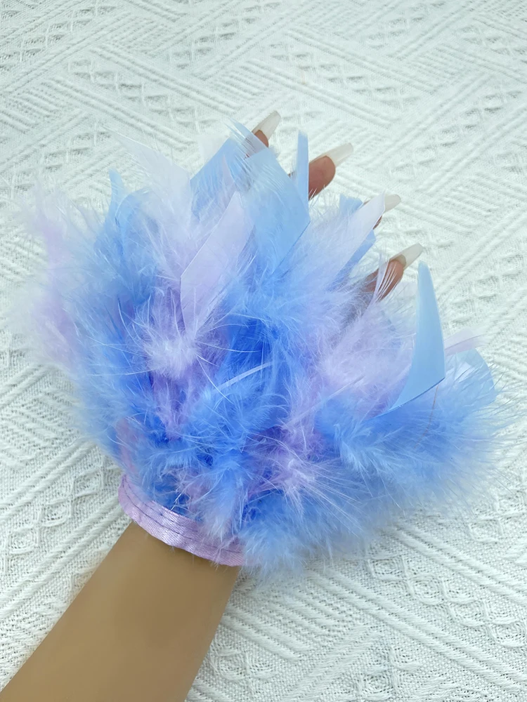 Women Natural Fur Feather Cuffs Sexy Snap On Bracelet Arm Cuff Shirts Sleeves For Women Real Ostrich Feather  Anklet Wrist Cuff