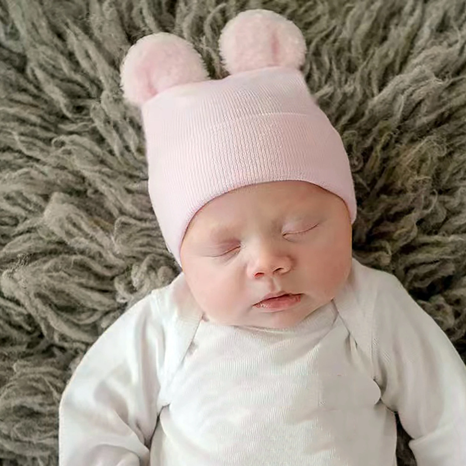 Cute Cartoon Bear Ear Newborn Baby Hat Winter Soft Warm Knitted Boy Girl Hats Beanie Solid Color Cap Bonnet Newborn Photography