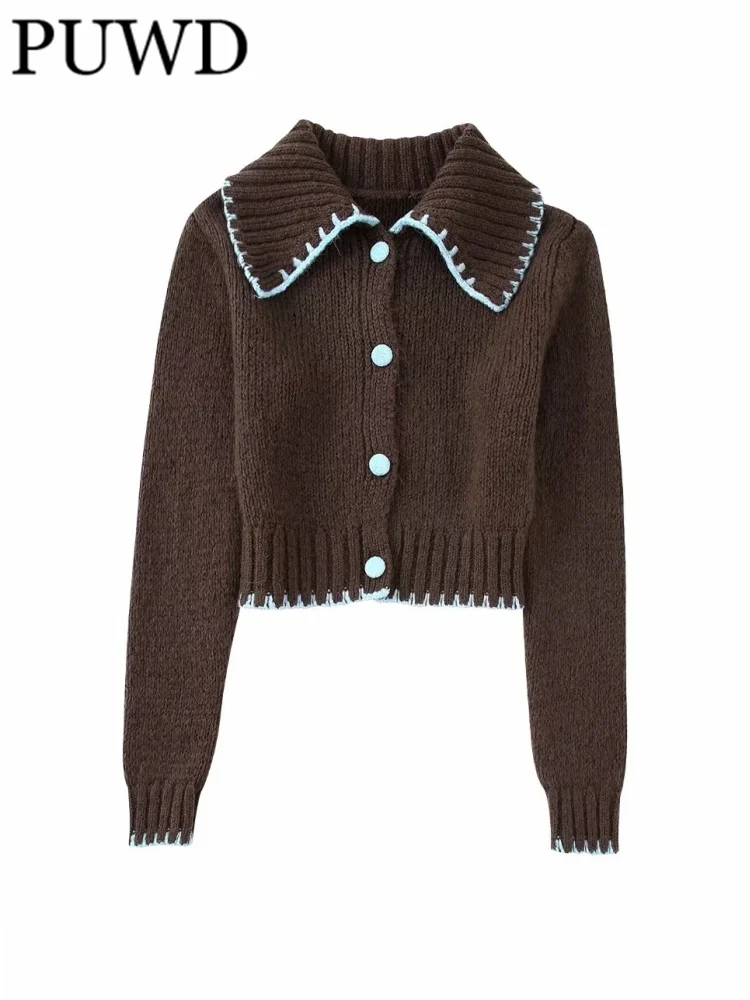 

Женский трикотажный кардиган с отложным воротником и длинным рукавом