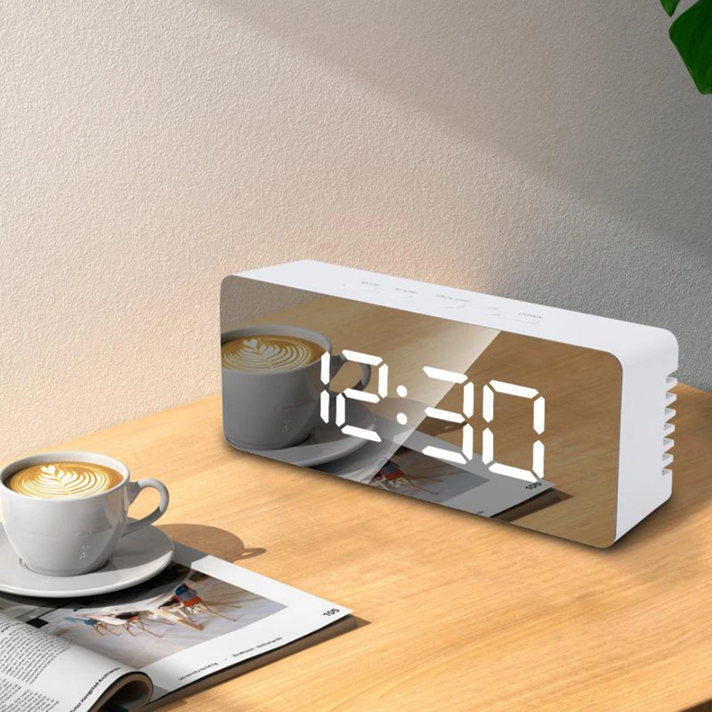 Usb Charging Led Mirror Display 12/24 Hours 5 Functional Buttons Abs Smart Alarm Clock For Bedroom Decorate