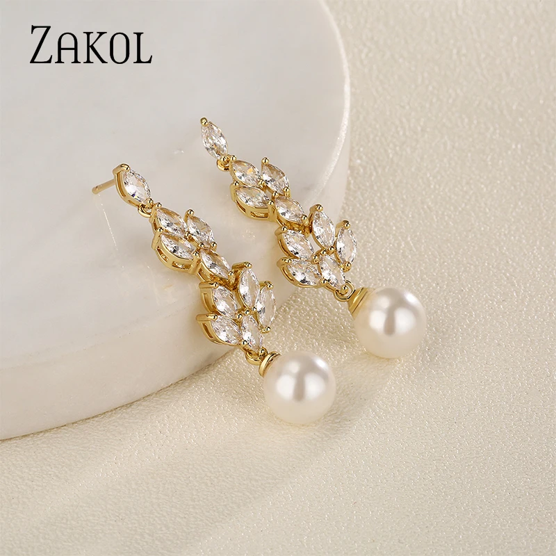 ZAKOL Новое поступление листьев маркиза кубического циркония жемчужные длинные