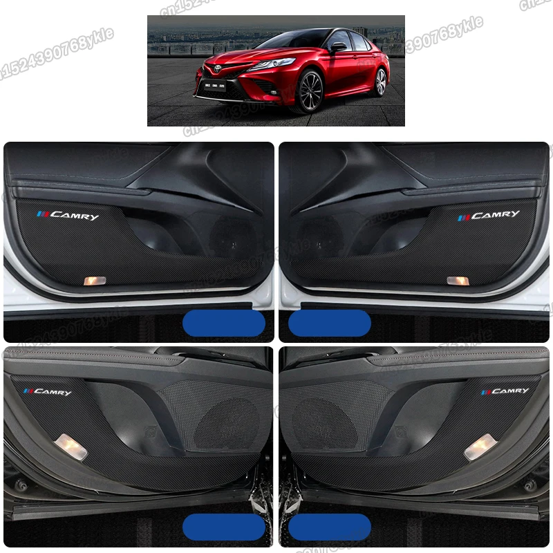 

carbon fiber leather car door anti-kick mat for toyota camry 2018 2019 2020 2021 2022 xv70 70 trd interior accessories carpet