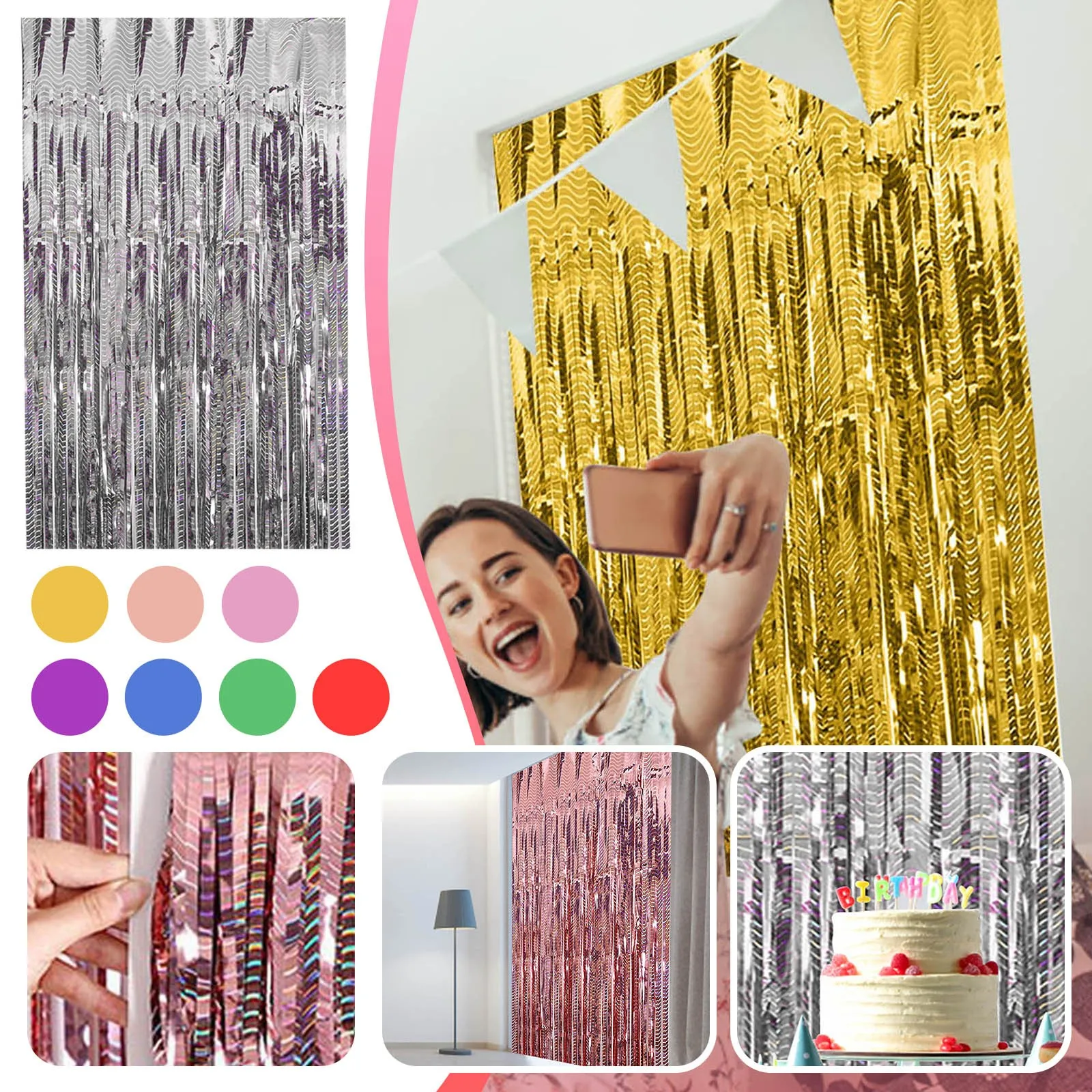 

Foil Curtains Shimmer Curtain For Birthday Wedding Party Bright Rain Curtain Party Decoration Rain Curtain 1mX4m