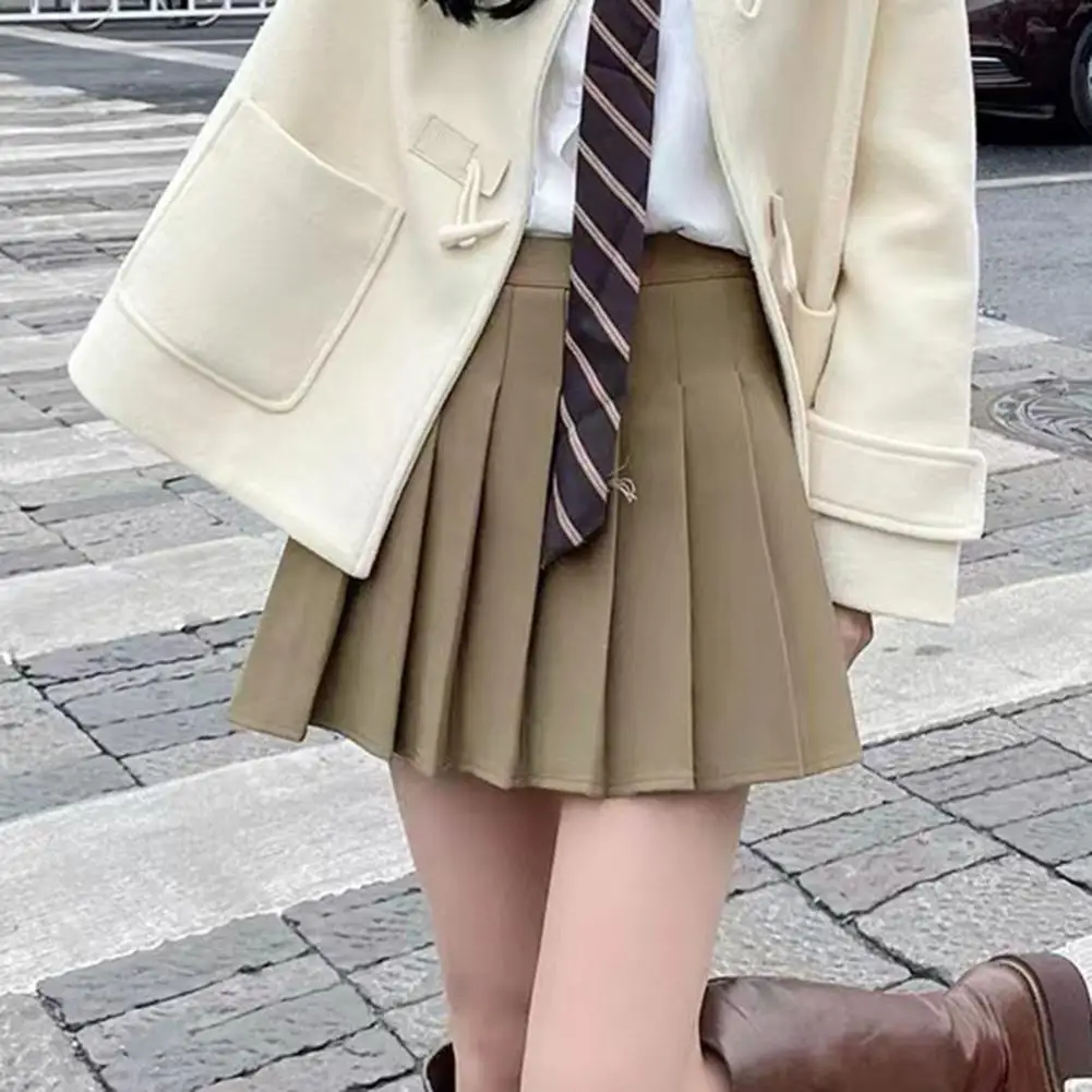 

Comfortable Attractive Solid Color A-Line Pleated Skirt Hidden Zipper Summer Skirt High Waist Streetwear