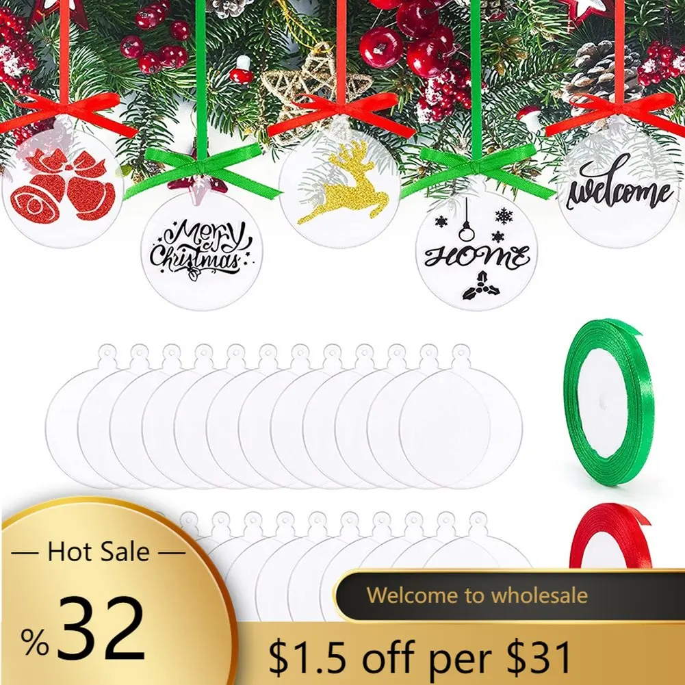 

30 шт., круглые подвески для ёлки