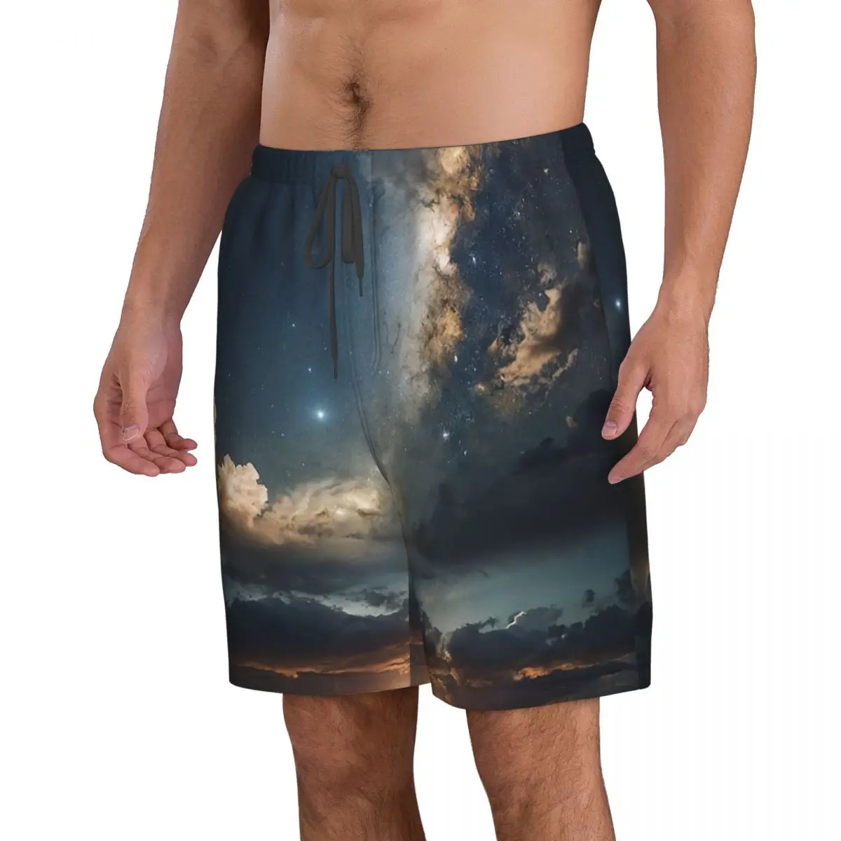 Фото Пляжные шорты Starlit Sky Milky Way Starry Trunks, повседневные быстросохнущие летние мужские шорты для плавания №3